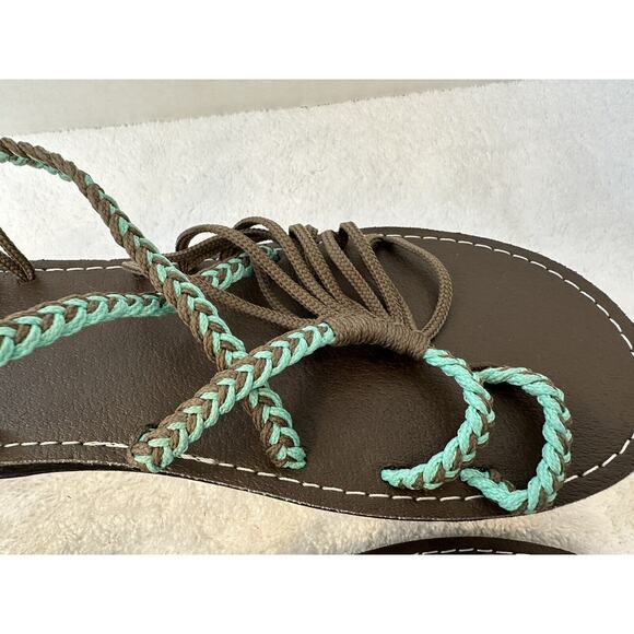 Plaka SIZE 9 Thong Rope Braided Sandals Womens Brown Teal Women's - Picture 10 of 12